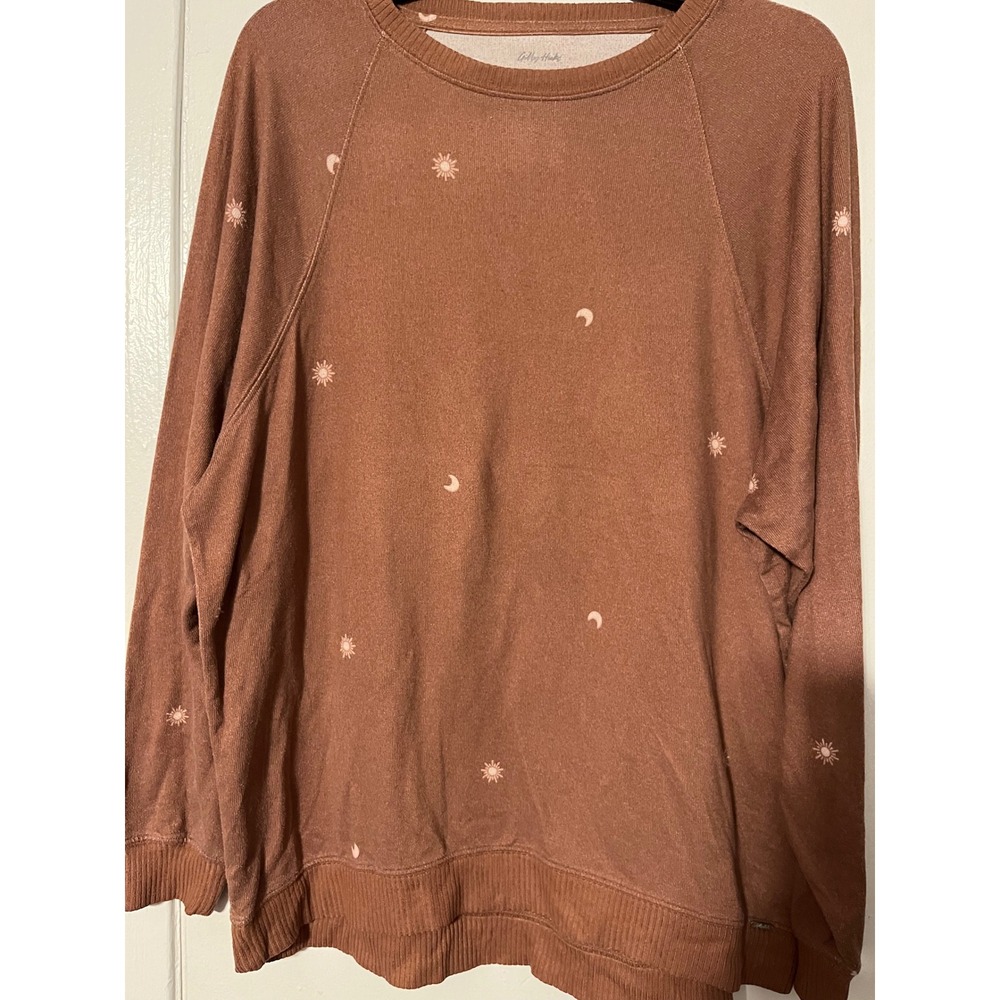 Gilly Hicks Celestial Sun Moon Raglan Sweatshirt Terracotta Brown Small